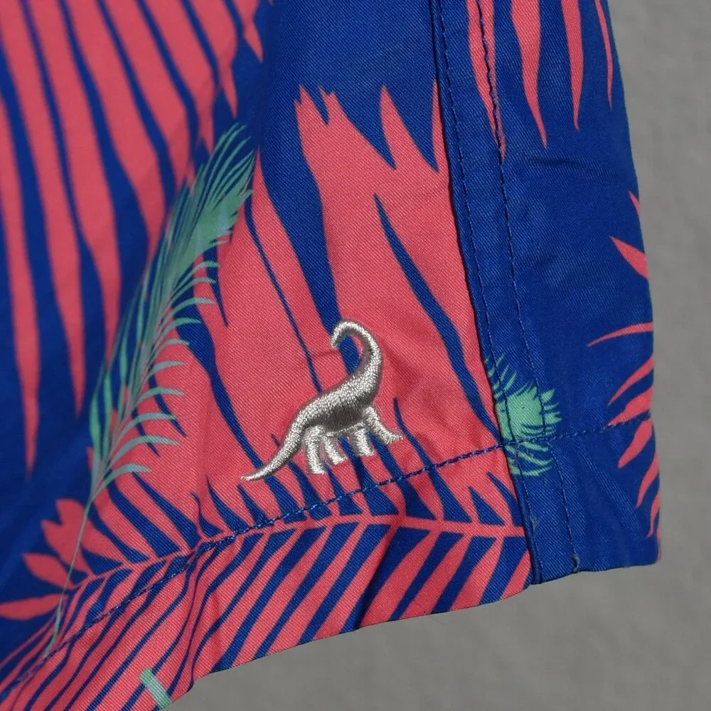 Surfcuz Blue/Pink Leaf Print Swim Trunks Lined - Size XXL